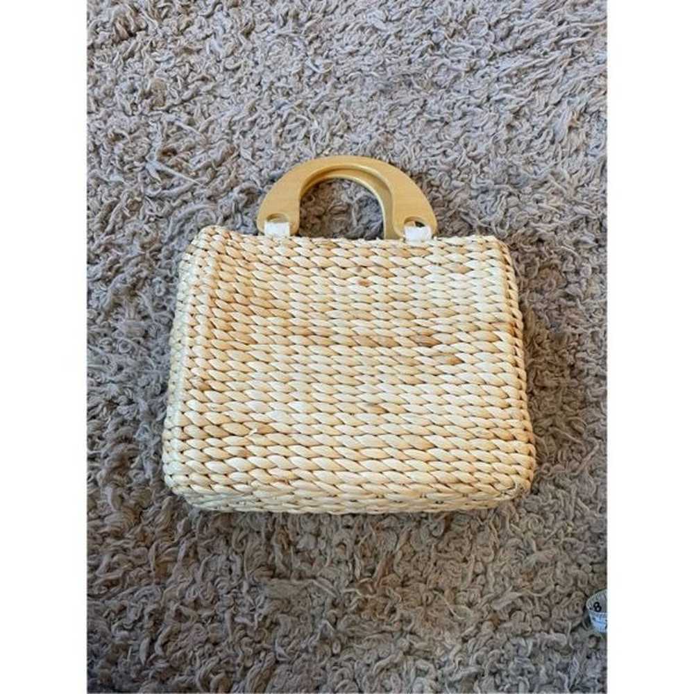 Vintage y2k wicker straw mini purse with embroide… - image 6