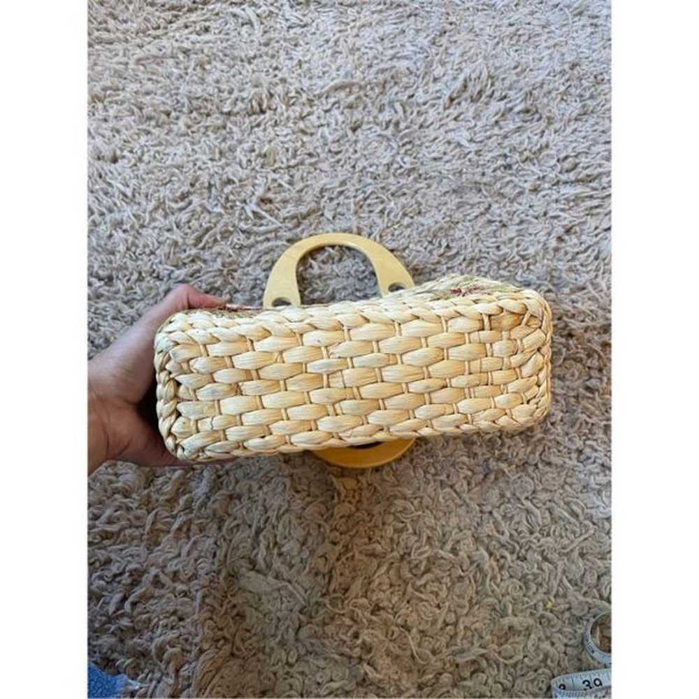 Vintage y2k wicker straw mini purse with embroide… - image 7