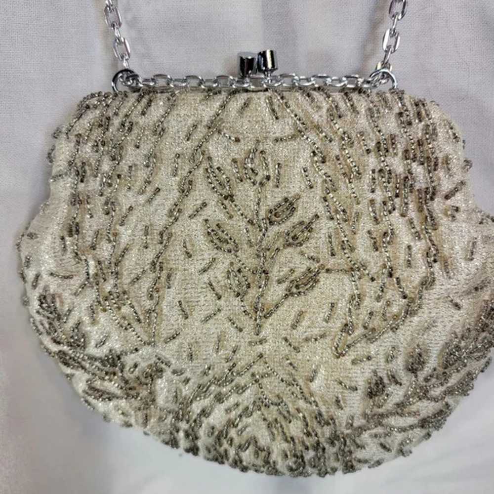 Vintage Hand Made White w/ Silver Beading Evening… - image 3