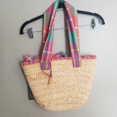 Vintage Ralph lauren plaid lined basket straw raf… - image 1