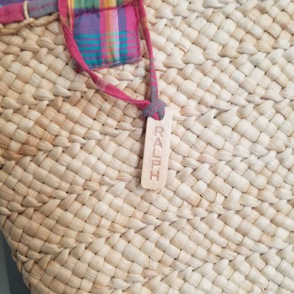 Vintage Ralph lauren plaid lined basket straw raf… - image 2