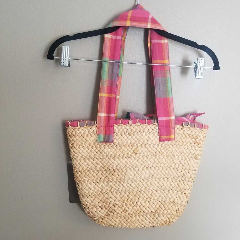 Vintage Ralph lauren plaid lined basket straw raf… - image 3