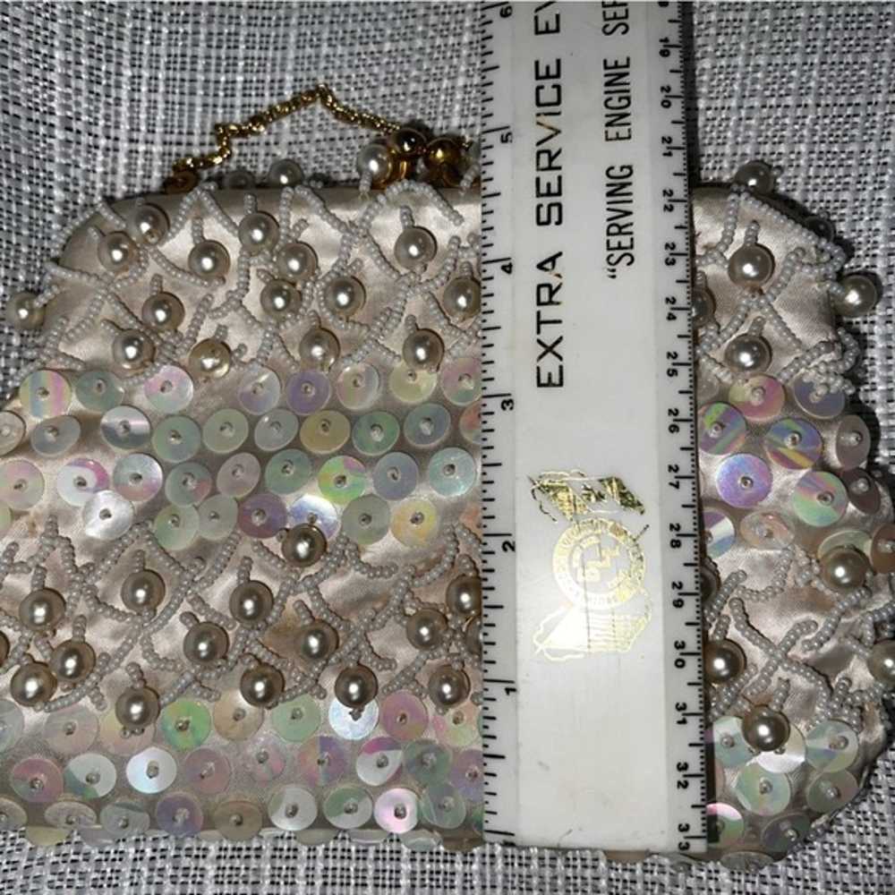 Vintage Hand Made Ivory Iridescent Beaded Sequins… - image 6