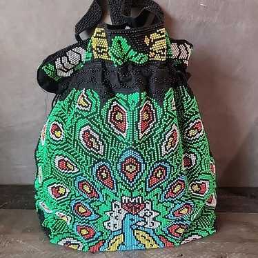 Unbranded Multicolor Beaded Peacock Drawstring Pu… - image 1