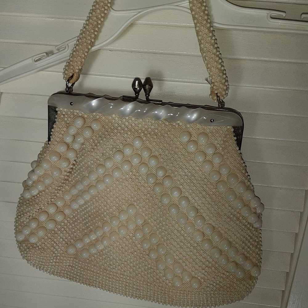 Vintage Bags by Whidby Ivory Beaded handbag top h… - image 1