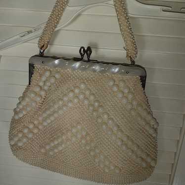 Vintage Bags by Whidby Ivory Beaded handbag top h… - image 1