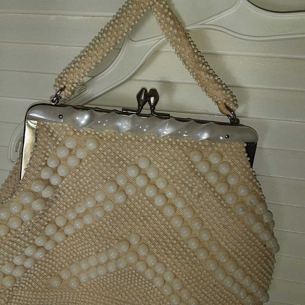 Vintage Bags by Whidby Ivory Beaded handbag top h… - image 2