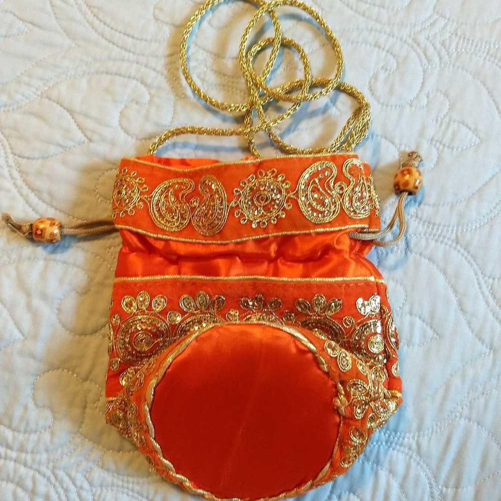 Vintage Handmade Embroidered Silken Saffron Orang… - image 2