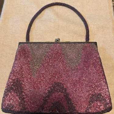 Beaded bag, antique, in pink and purple tones. - image 1