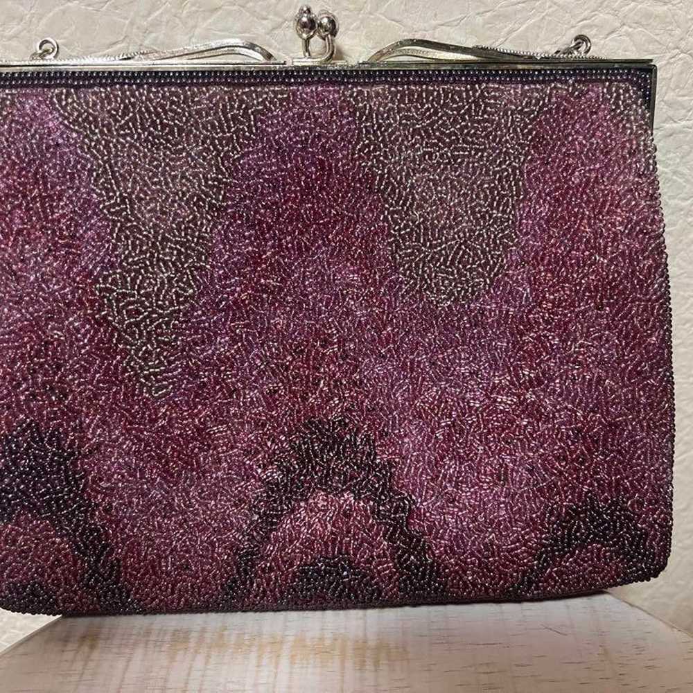 Beaded bag, antique, in pink and purple tones. - image 2