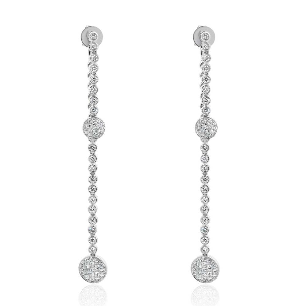 18 Karat White Gold Pave Diamond Disc Drop Earrin… - image 1