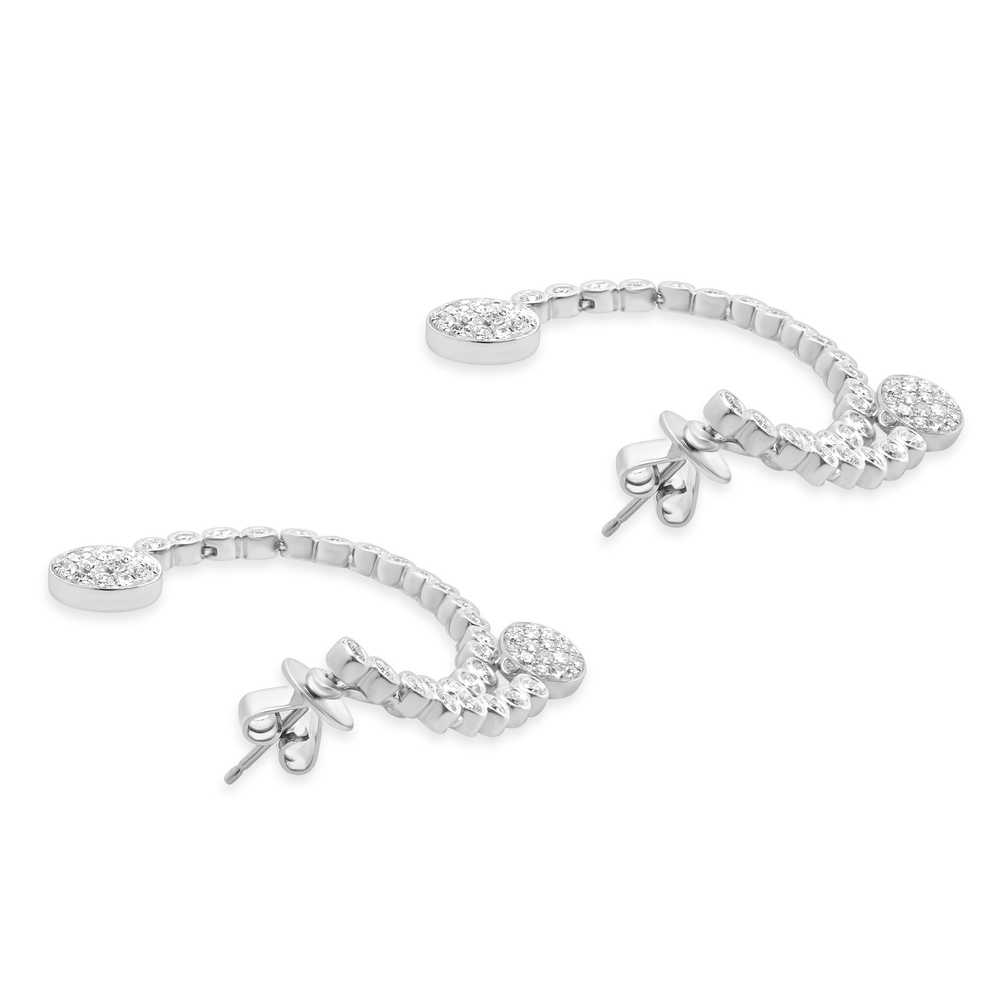 18 Karat White Gold Pave Diamond Disc Drop Earrin… - image 3