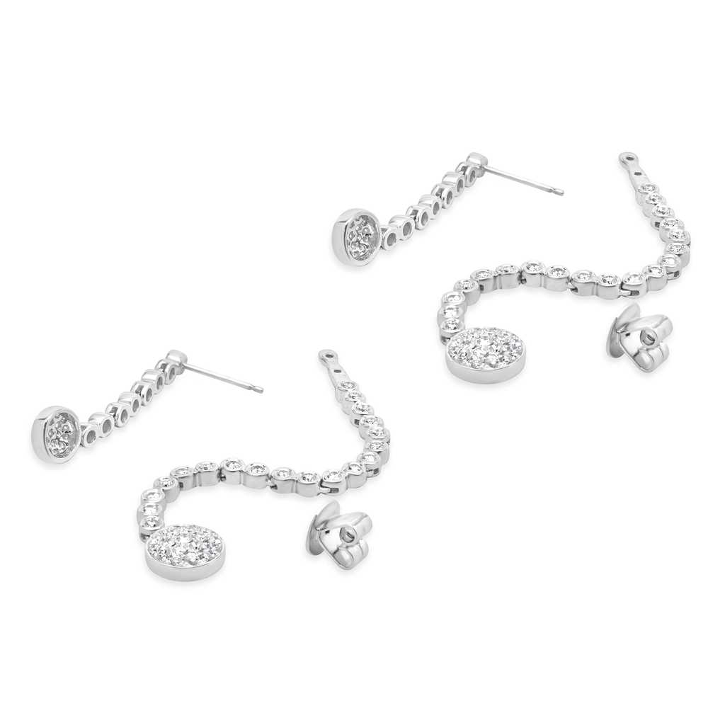 18 Karat White Gold Pave Diamond Disc Drop Earrin… - image 4