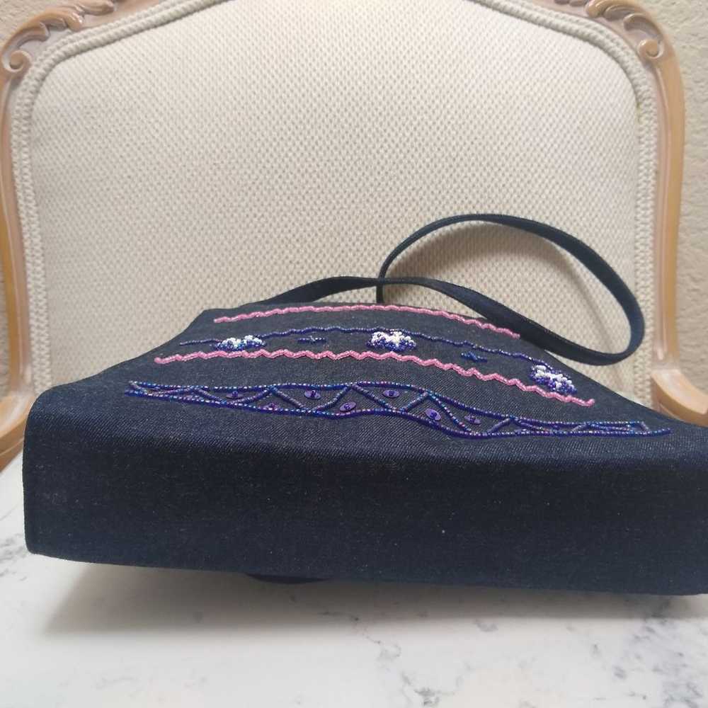 Vintage 90s Beaded Denim Shoulder Bag - image 5