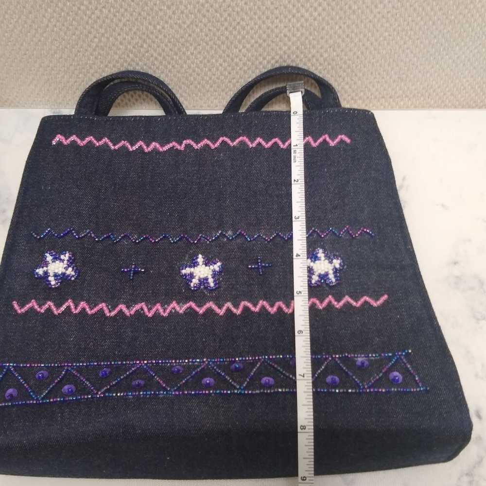 Vintage 90s Beaded Denim Shoulder Bag - image 8