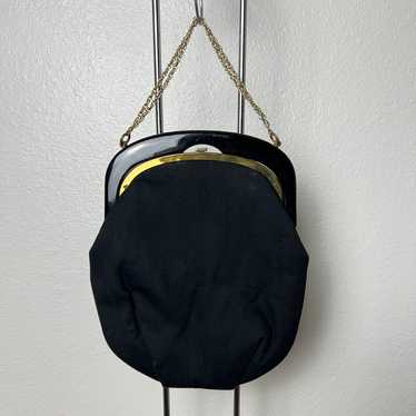 Vintage 50s/60s Evening Hand Bag Black Gold Small… - image 1