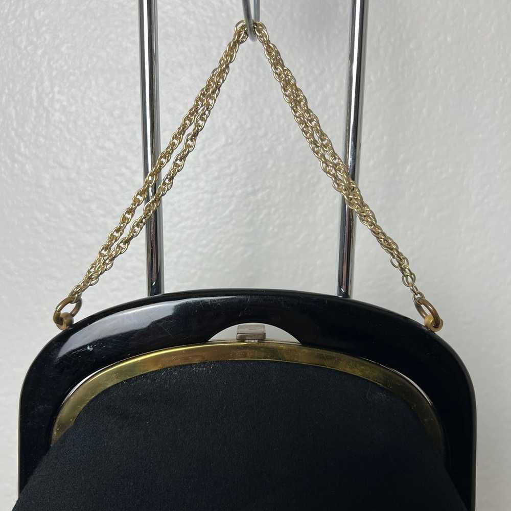 Vintage 50s/60s Evening Hand Bag Black Gold Small… - image 4