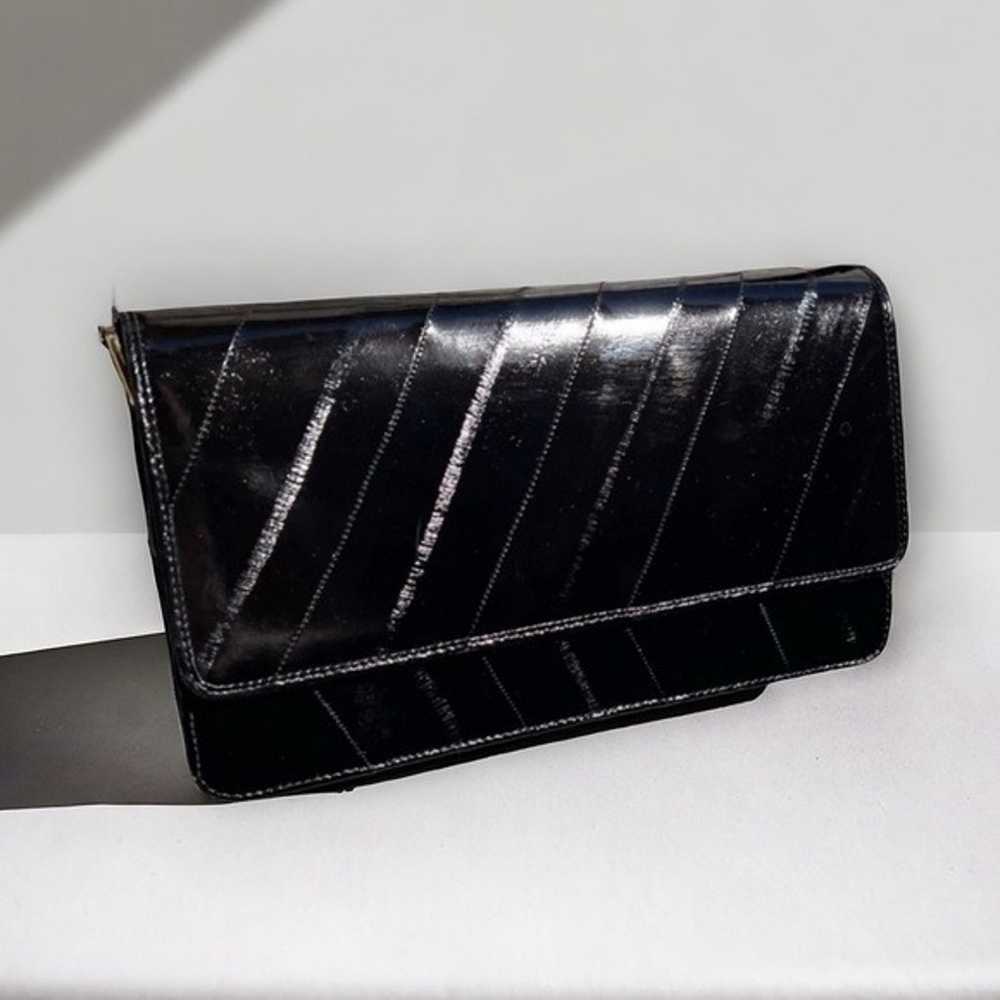 Vintage Black Soft EEL Skin Purse Shoulder Bag - image 1