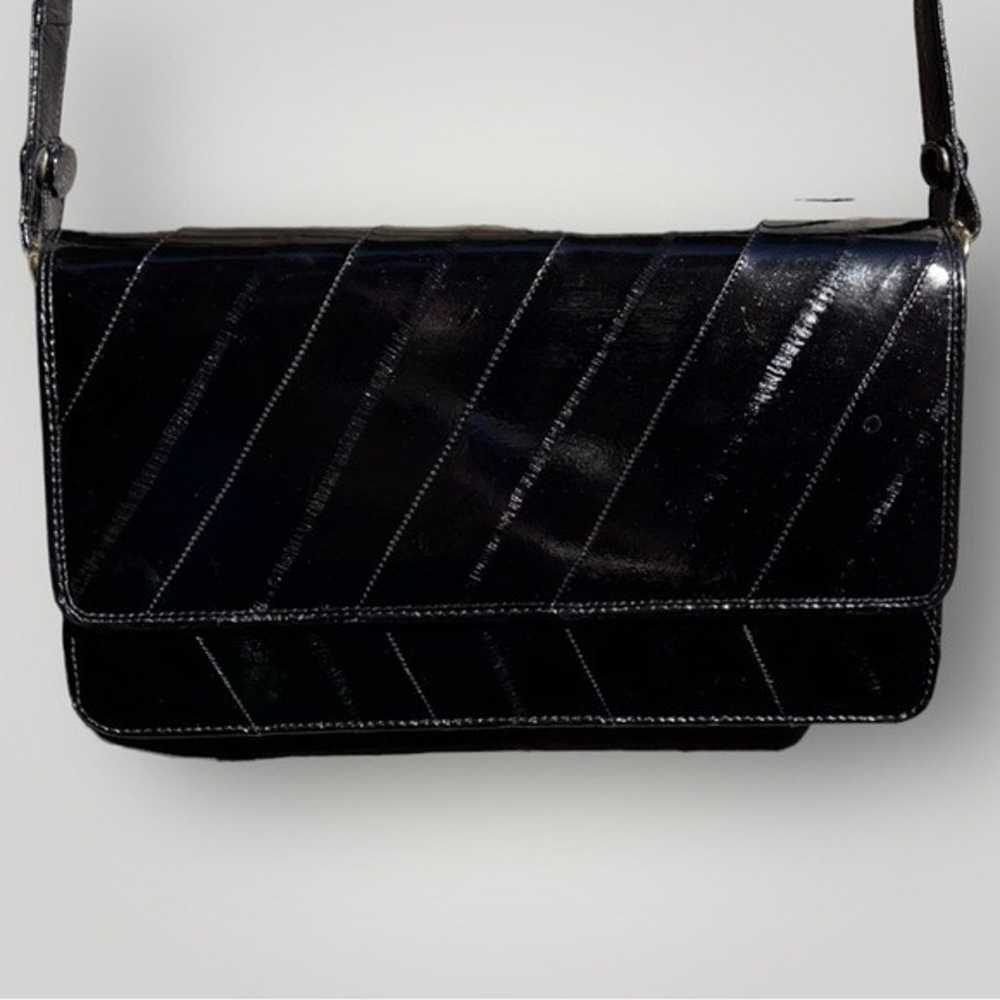 Vintage Black Soft EEL Skin Purse Shoulder Bag - image 2