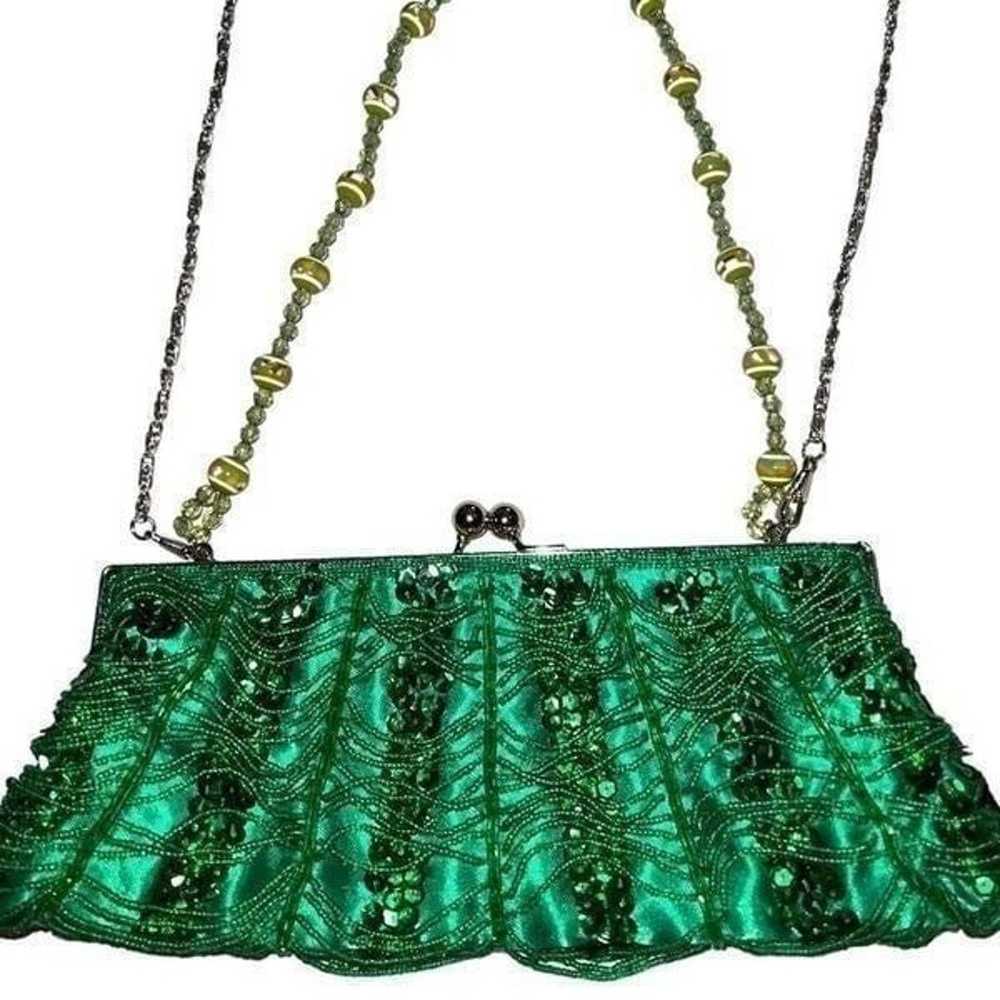 Vintage Beautiful green sequin and beaded silky e… - image 2