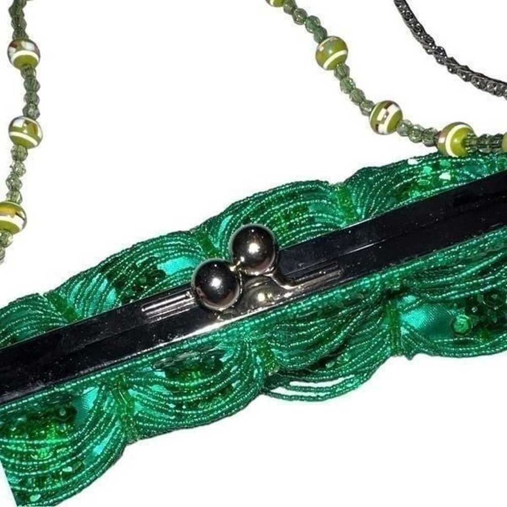 Vintage Beautiful green sequin and beaded silky e… - image 5