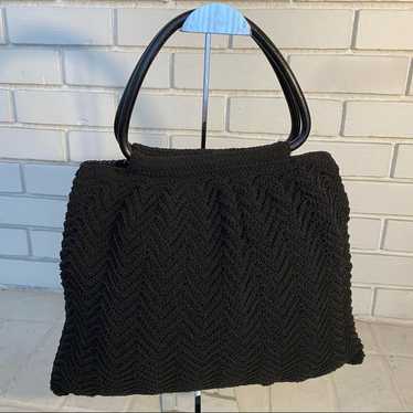 Black Crochet Hard Round Handle Purse Nine West V… - image 1