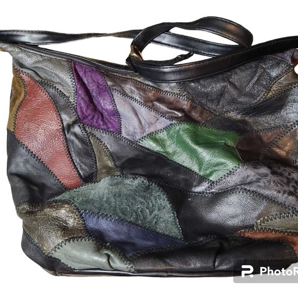 Vintage Hobo Bag Leather & Suede Patchwork Should… - image 2