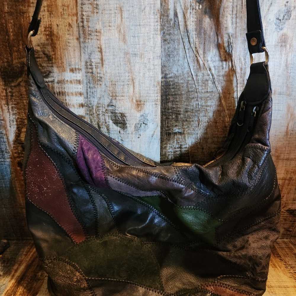 Vintage Hobo Bag Leather & Suede Patchwork Should… - image 3