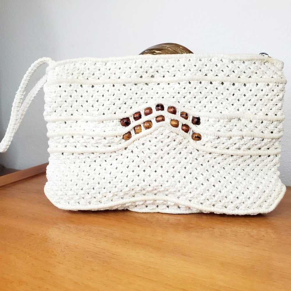 Vintage Macrame Knit Purse Cotton Woven Clutch BO… - image 1