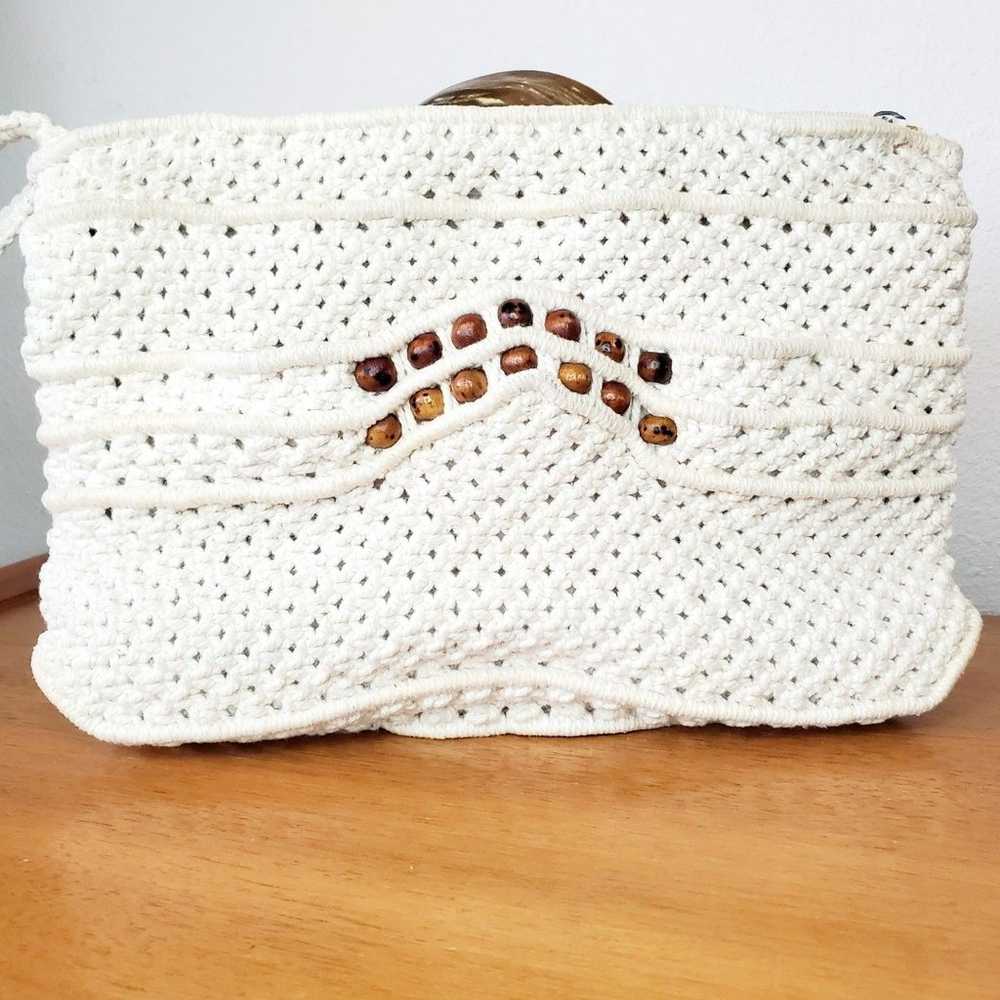 Vintage Macrame Knit Purse Cotton Woven Clutch BO… - image 4