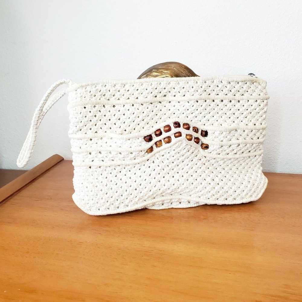 Vintage Macrame Knit Purse Cotton Woven Clutch BO… - image 9