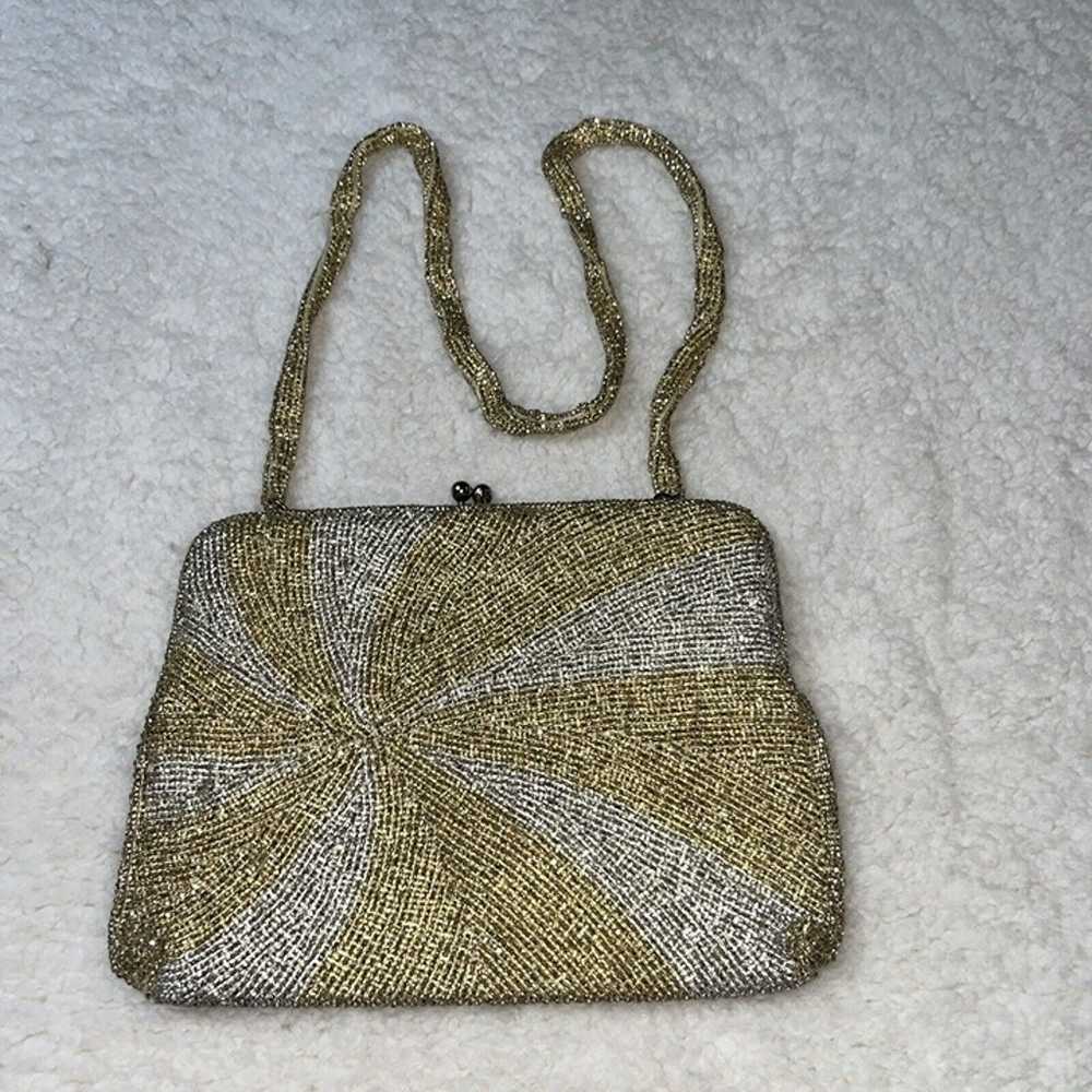 Vintage Beaded Gold Silver Handbag Purse Clutch H… - image 1