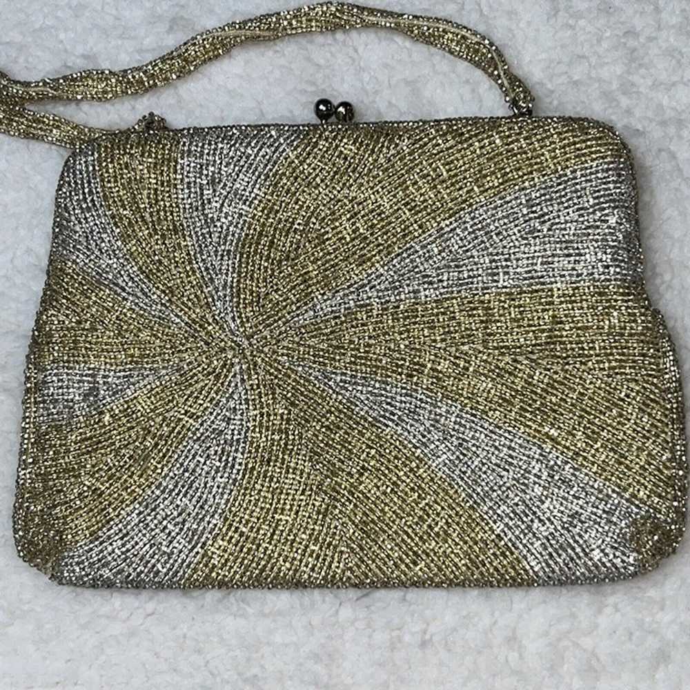 Vintage Beaded Gold Silver Handbag Purse Clutch H… - image 9