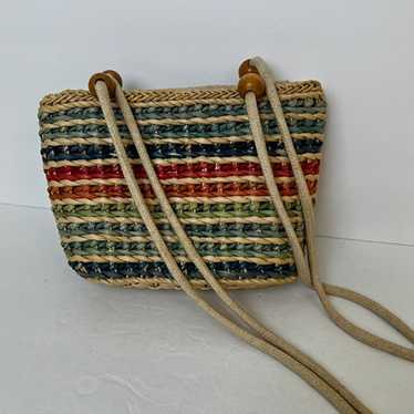 Vintage Woven Rainbow Boho Natural Straw Shoulder… - image 1