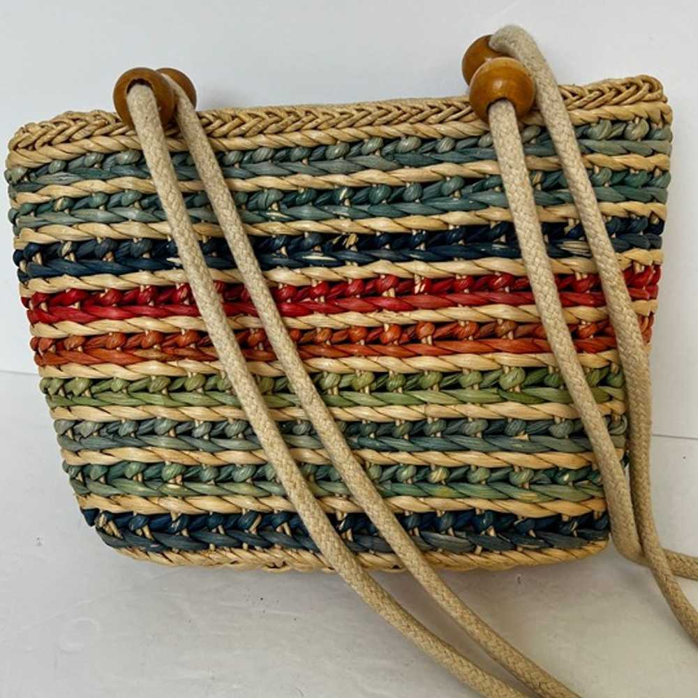 Vintage Woven Rainbow Boho Natural Straw Shoulder… - image 2