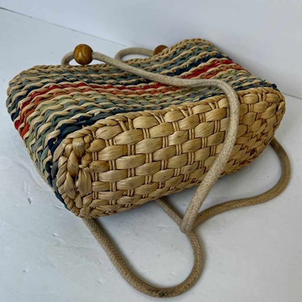 Vintage Woven Rainbow Boho Natural Straw Shoulder… - image 6