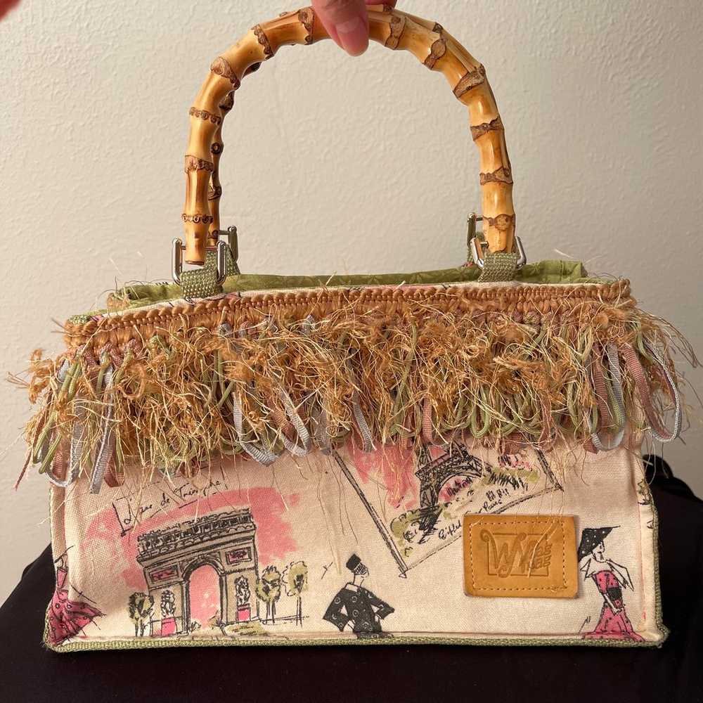 Vintage WN Zag Bag with Bamboo Wood Handles and F… - image 1