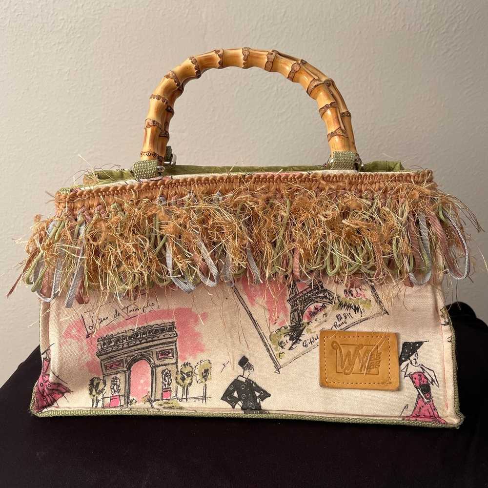 Vintage WN Zag Bag with Bamboo Wood Handles and F… - image 2