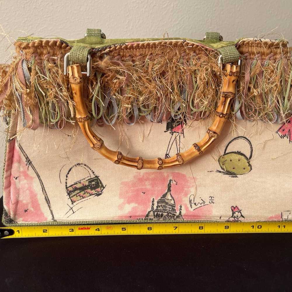 Vintage WN Zag Bag with Bamboo Wood Handles and F… - image 3