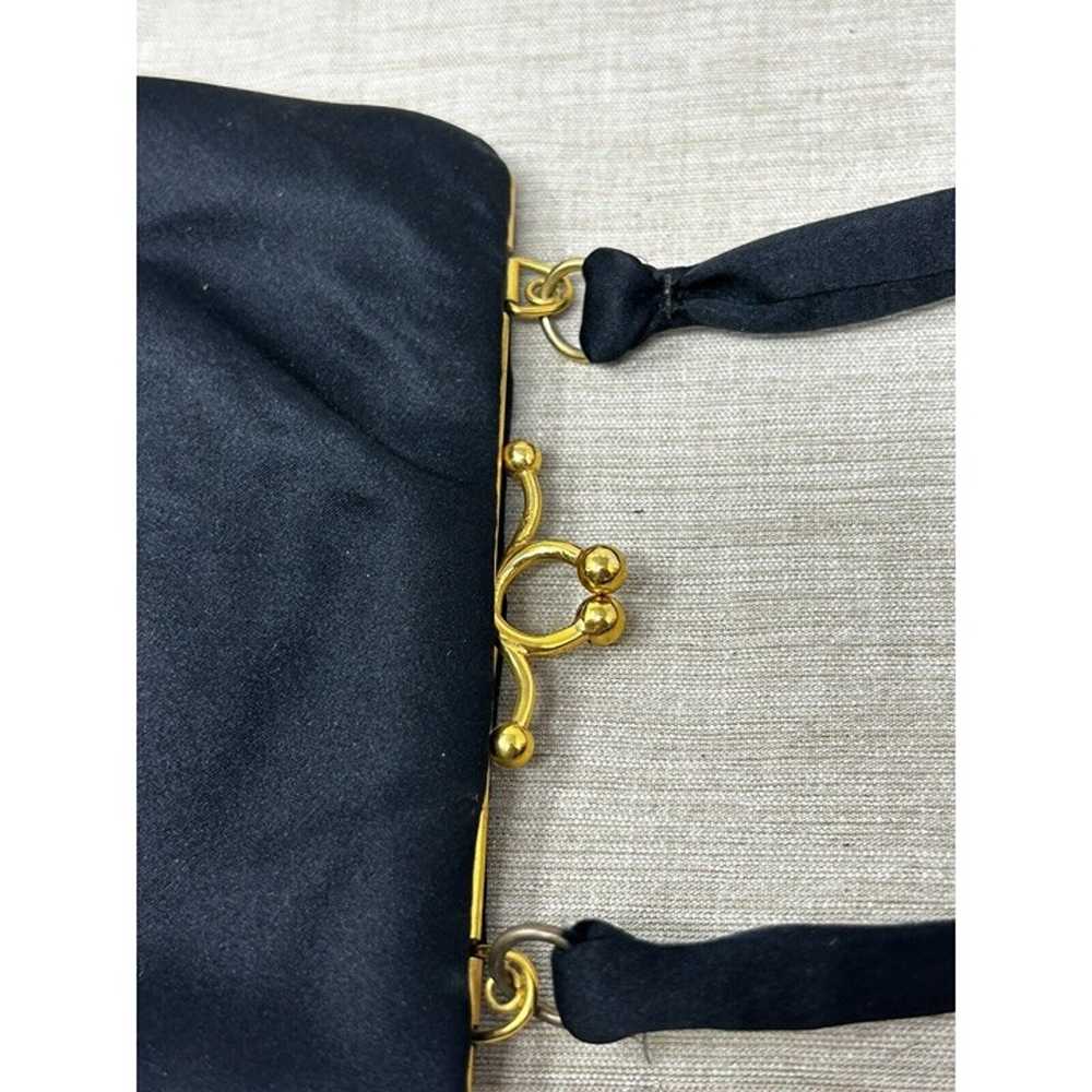 Vintage Walborg Black Satin Clutch Evening Bag W/… - image 4