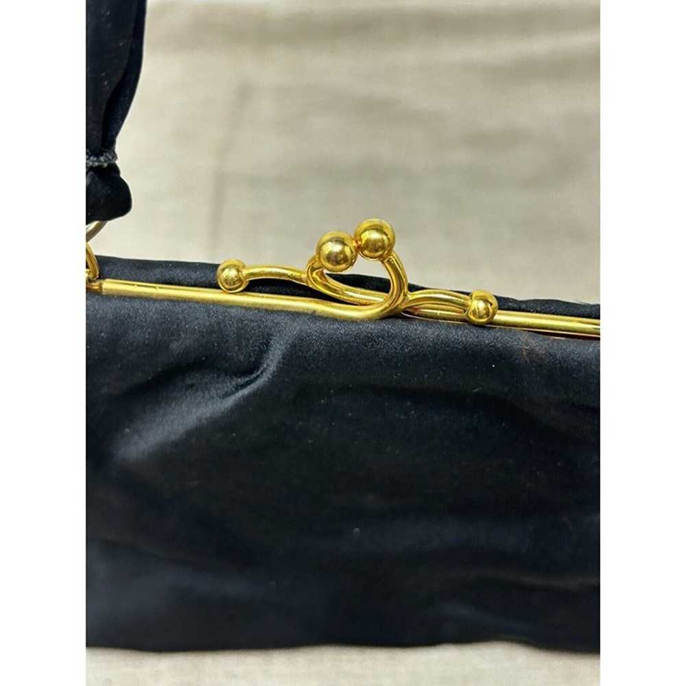 Vintage Walborg Black Satin Clutch Evening Bag W/… - image 5