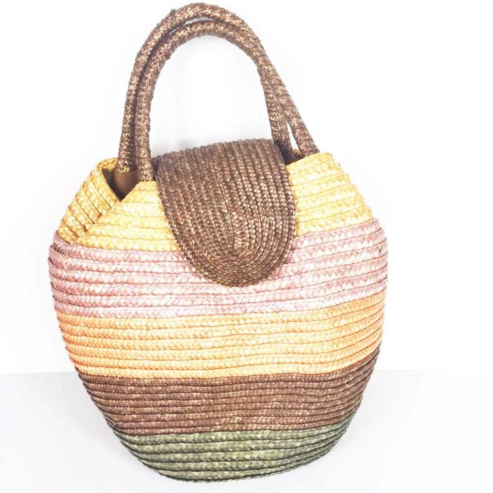 Vintage Straw Striped Circle Handbag - image 1