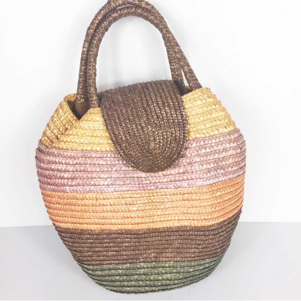 Vintage Straw Striped Circle Handbag - image 3