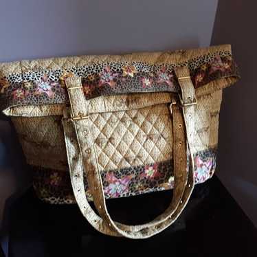 Vintage 1999 Quilted African Cats & Floral Tote A… - image 1