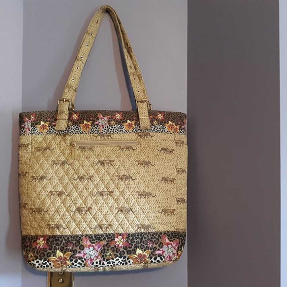 Vintage 1999 Quilted African Cats & Floral Tote A… - image 3