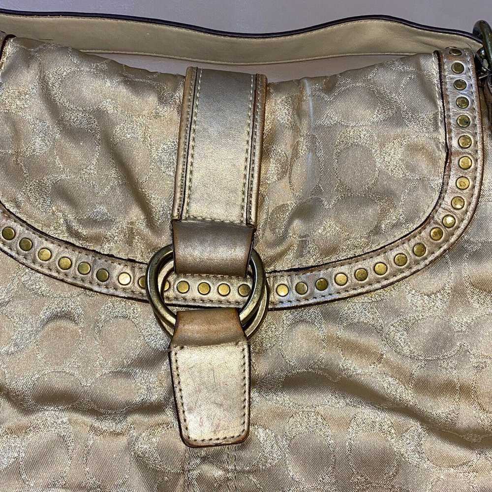 COACH Bag Gold Signature Jacquard Leather Flap St… - image 3