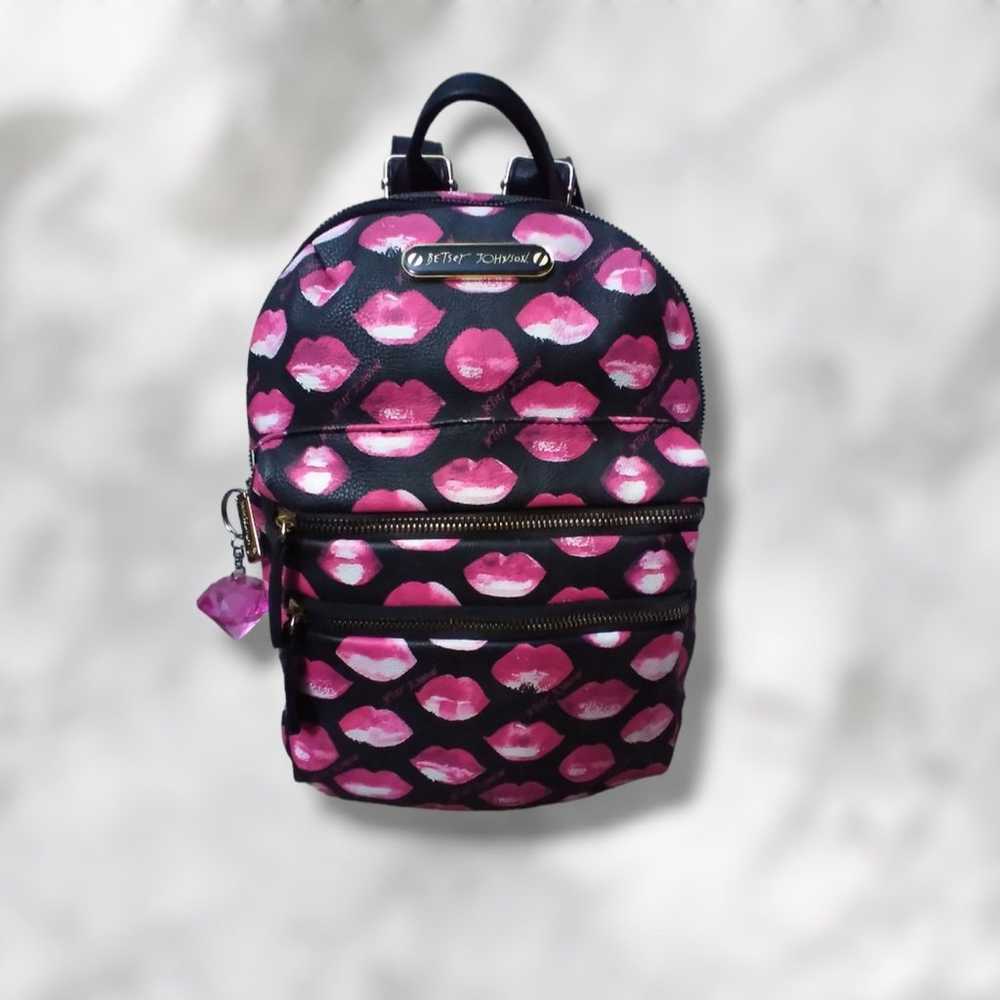 Betsey Johnson Vintage Mini 12" Backpack Black w/… - image 1