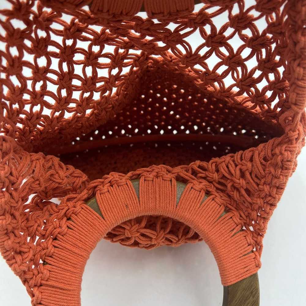 Vintage Crochet Handbag Wooden Circle Handle Oran… - image 3