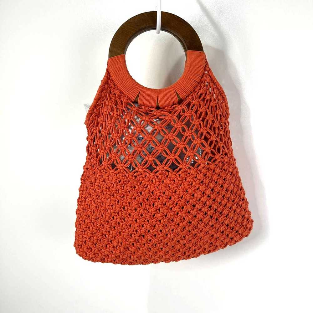 Vintage Crochet Handbag Wooden Circle Handle Oran… - image 5