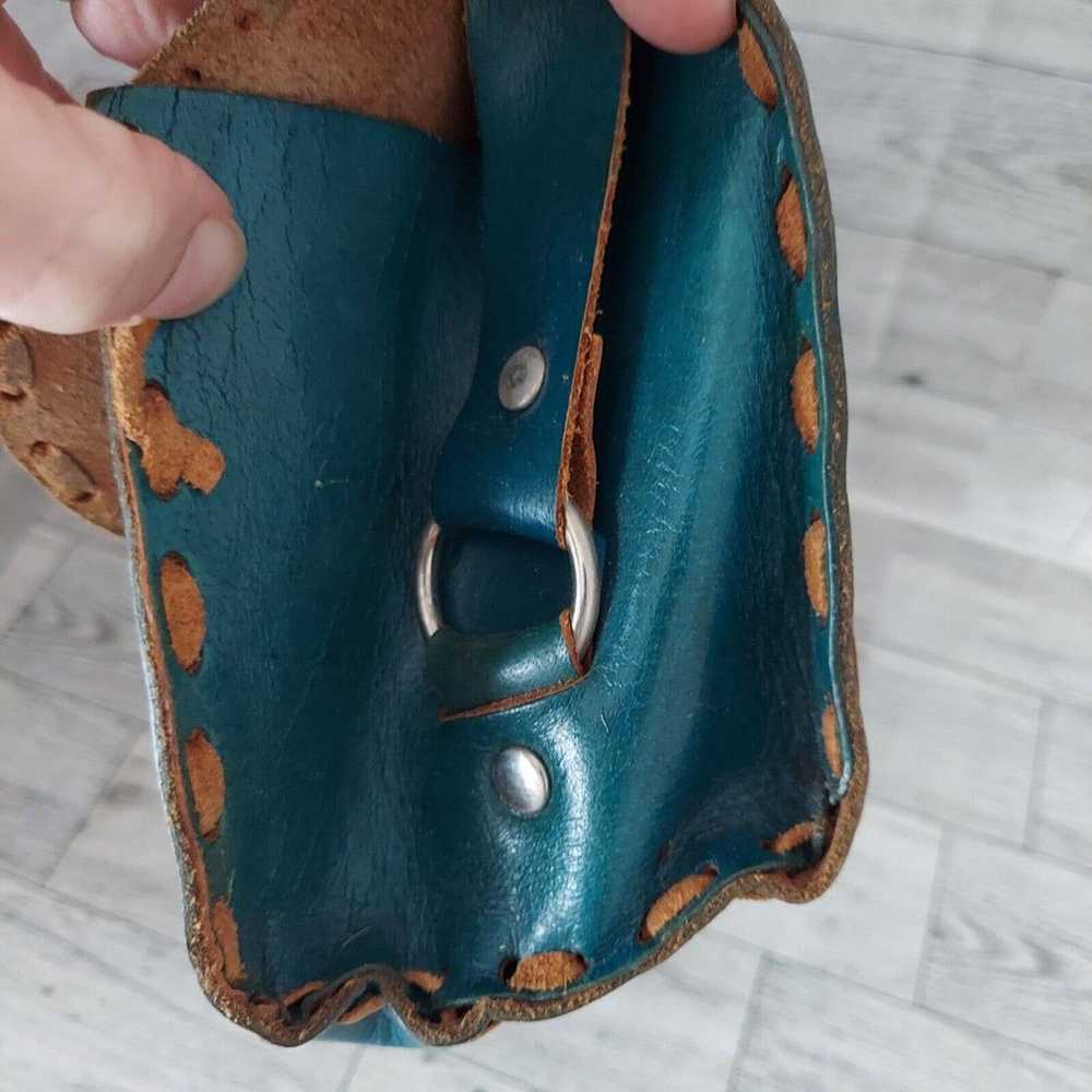 Vintage Leather Hand Tooled Purse Teal Flowers Le… - image 10